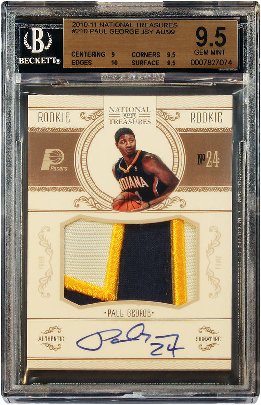 2010 Paul George Panini National Treasures RC Rookie Patch Auto /99 #210 BGS 9.5
