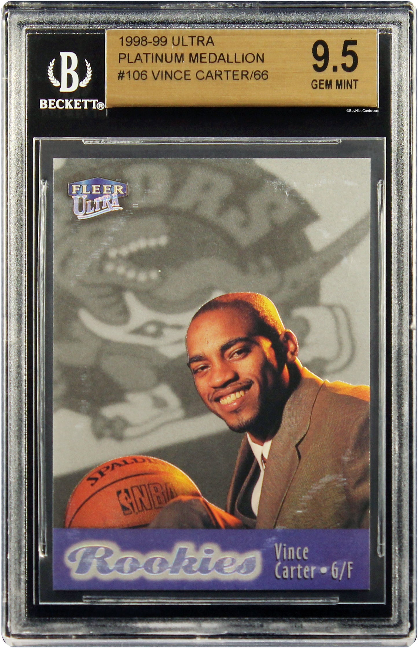 1998 Vince Carter Fleer Ultra Platinum Medallion RC Rookie /66 # 106 BGS 9.5 Gem Mint Pop 4
