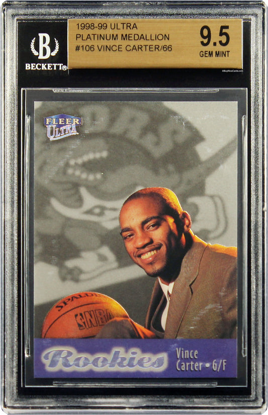 1998 Vince Carter Fleer Ultra Platinum Medallion RC Rookie /66 # 106 BGS 9.5 Gem Mint Pop 4