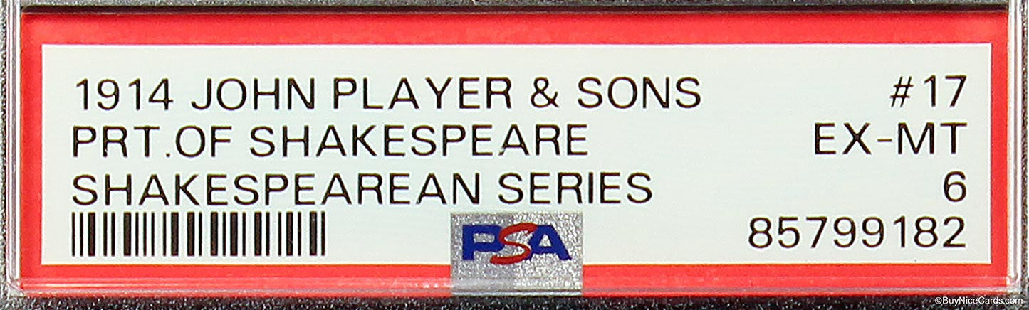 1914 John Player & Sons Series PRT. Of Shakespeare Shakespearean # 17 PSA 6