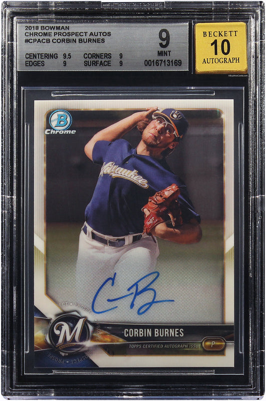 2018 Corbin Burnes Bowman Chrome Prospect RC Rookie Auto #CPACB BGS 9 Mint