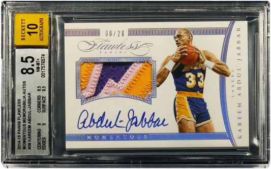 2014 Kareem Abdul-Jabbar Panini Flawless Momentous Patch Auto # 38 BGS 8.5