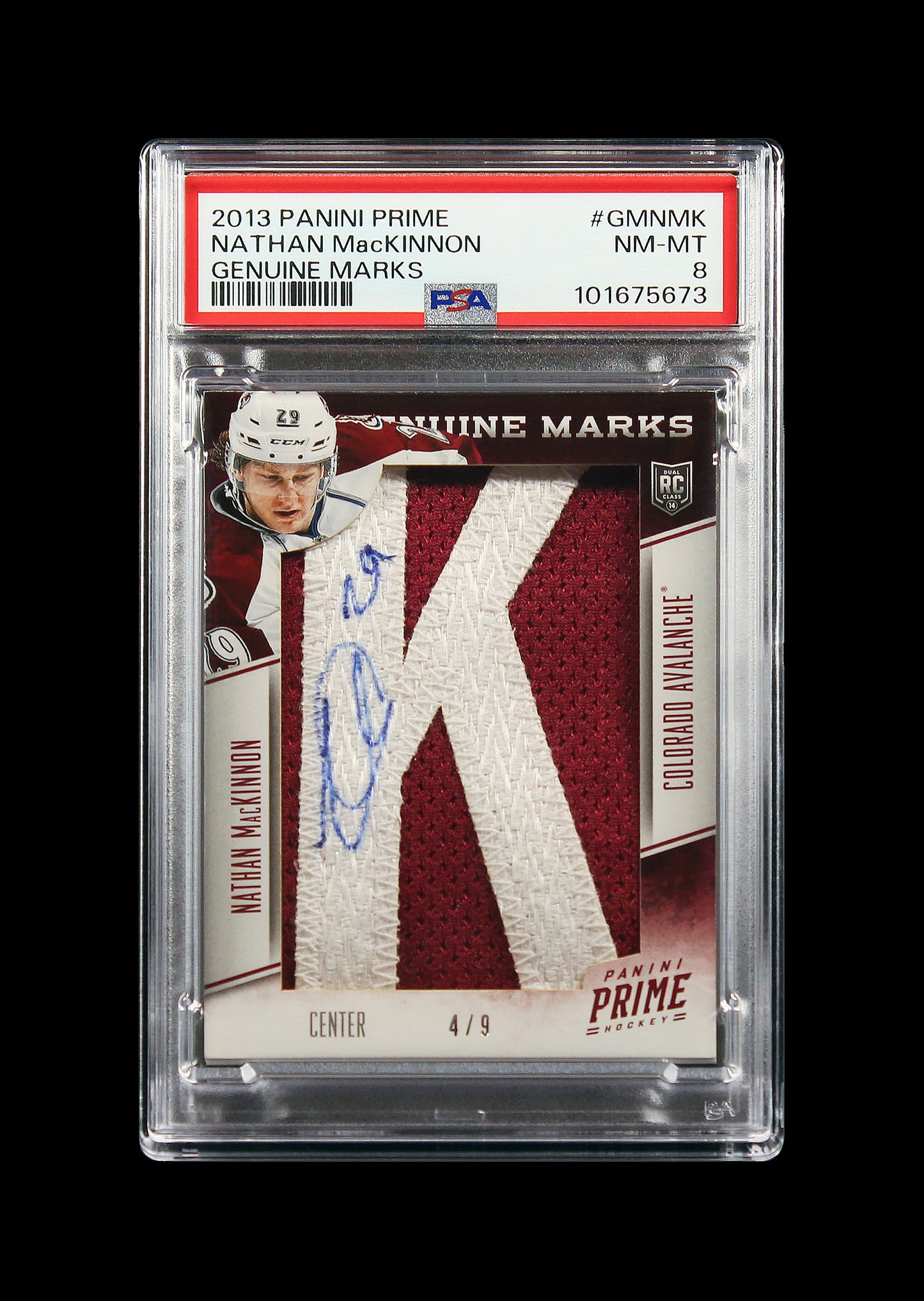 2013 Nathan MacKinnon Panini Prime Genuine Marks RC Rookie Auto /9 #GMNMK PSA 8