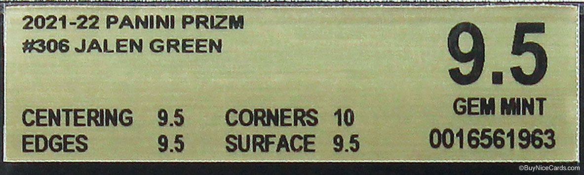 2021-22 Jalen Green Panini Prizm Base RC Rookie #306 BGS 9.5 True Gem +