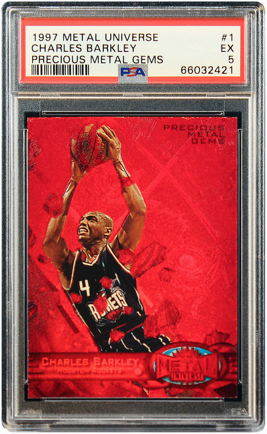 1997 Charles Barkley Skybox Metal Universe Precious Gems PMG Red /100 #1 PSA 5
