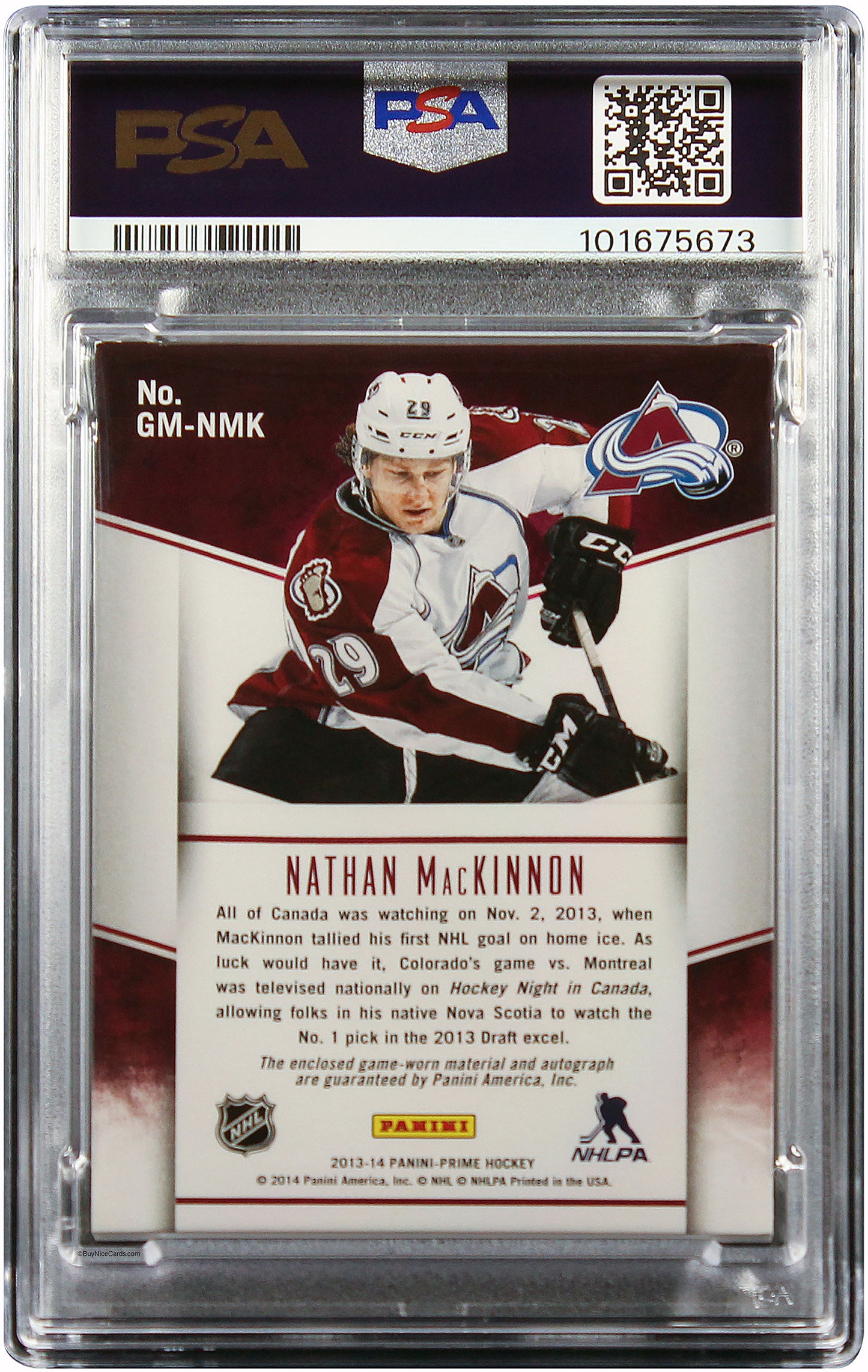 2013 Nathan MacKinnon Panini Prime Genuine Marks RC Rookie Auto /9 #GMNMK PSA 8
