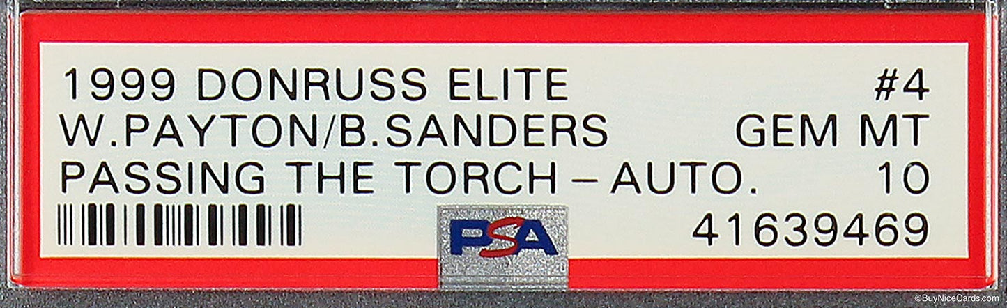 1999 Barry Sanders Walter Payton Donruss Elite Passing the Torch Auto #4 PSA 10