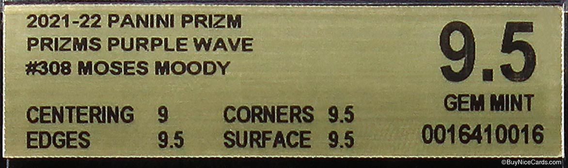 2021-22 Moses Moody Panini Prizm Purple Wave Prizms RC Rookie #308 BGS 9.5