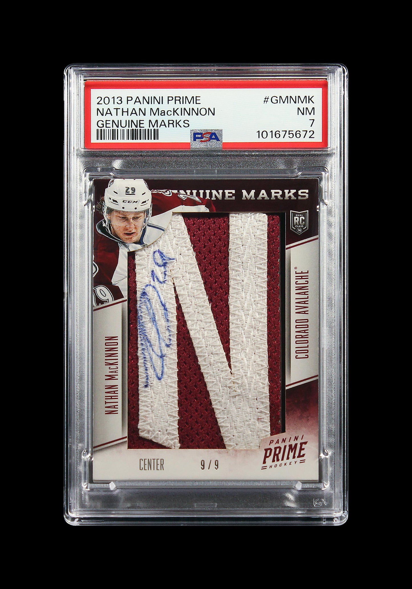 2013 Nathan Mackinnon Panini Prime Genuine Marks RC Rookie 9/9 Auto #GMNMK PSA 7