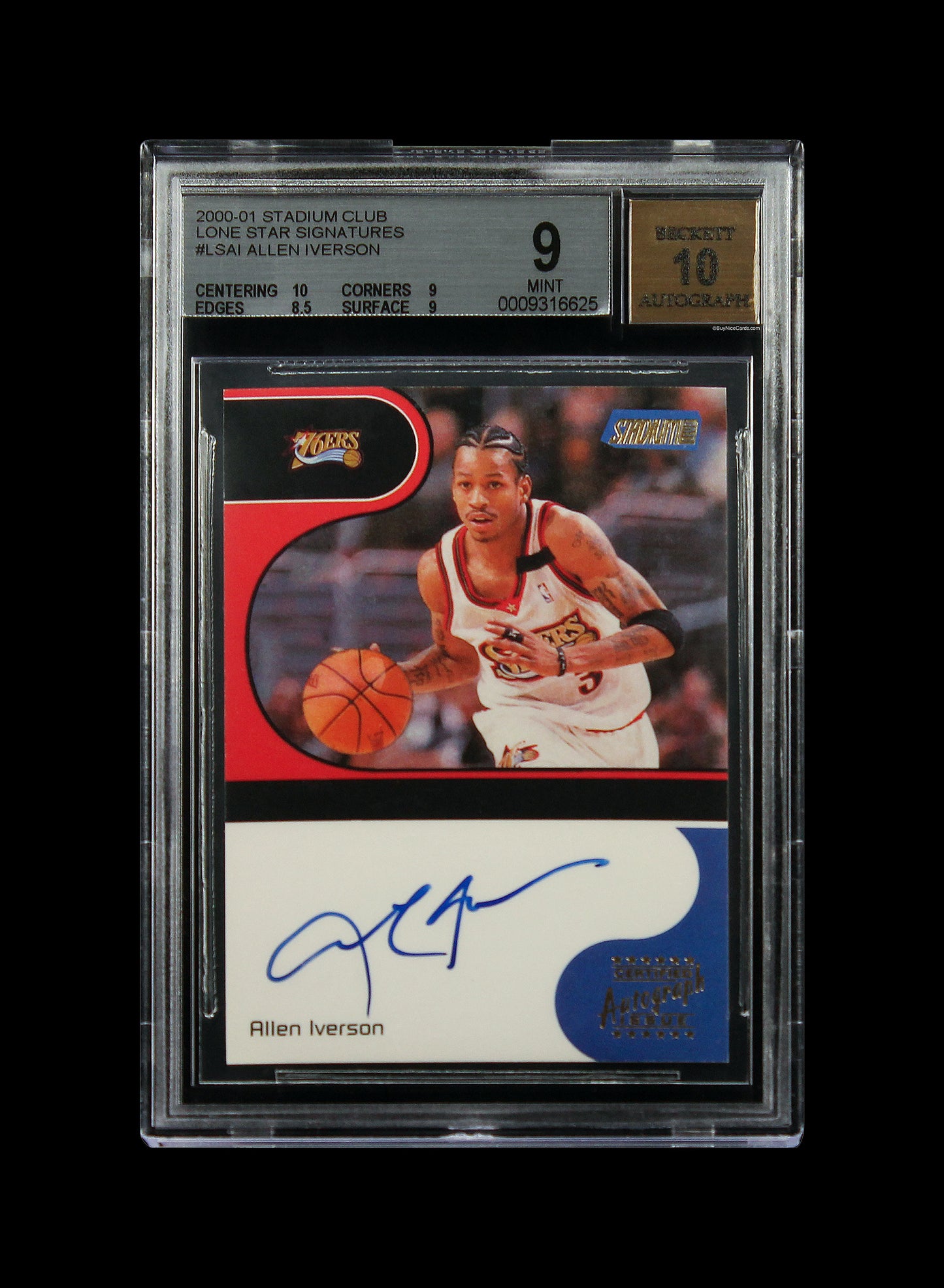 2000 Allen Iverson Topps Stadium Club Lone Star Signatures SP Auto #LSAI BGS 9