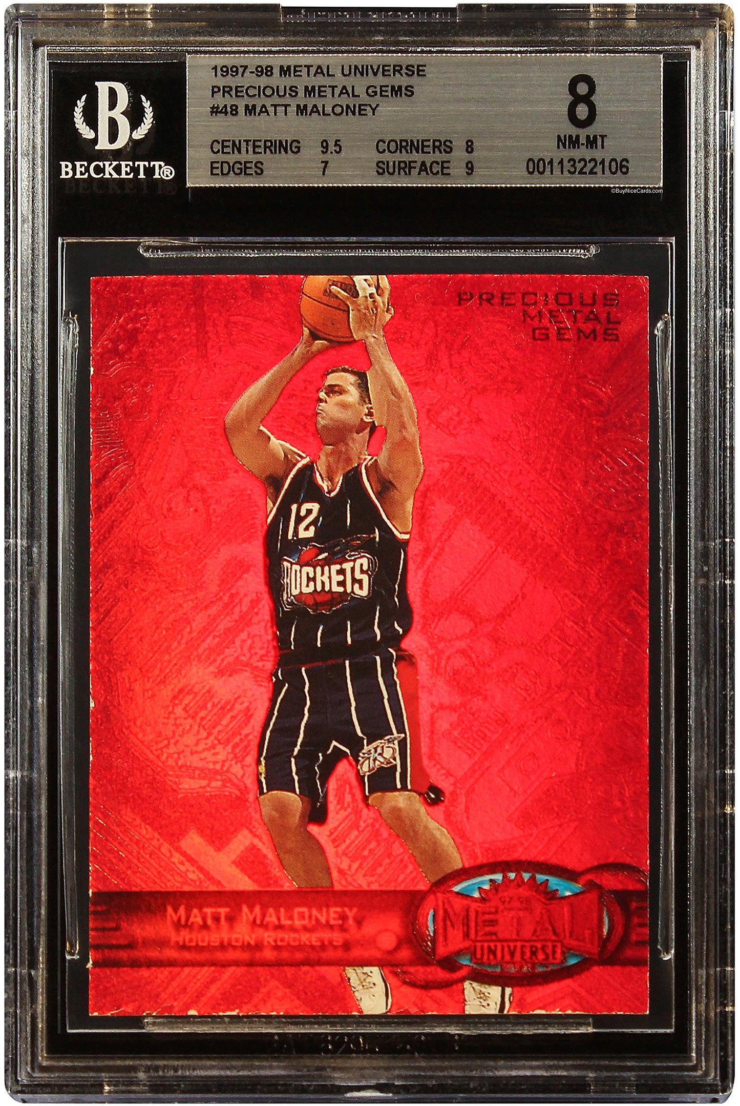 1997 Matt Maloney Skybox Metal Universe Precious Metal Gems PMG Red /100 #48 BGS