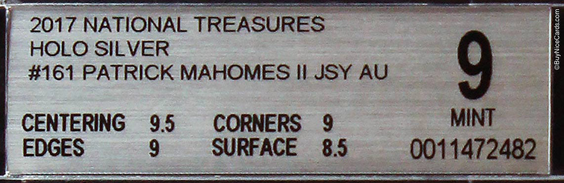 2017 Patrick Mahomes National Treasures Holo Silver RC Patch Auto /25 #161 BGS 9