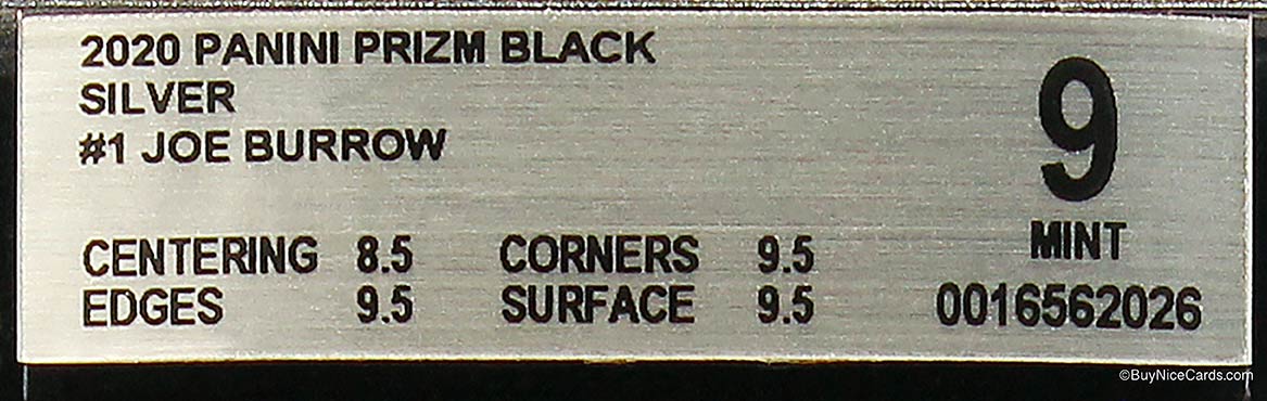 2020 Joe Burrow Panini Prizm Chronicles Black Silver Prizms RC Rookie # 1 BGS 9