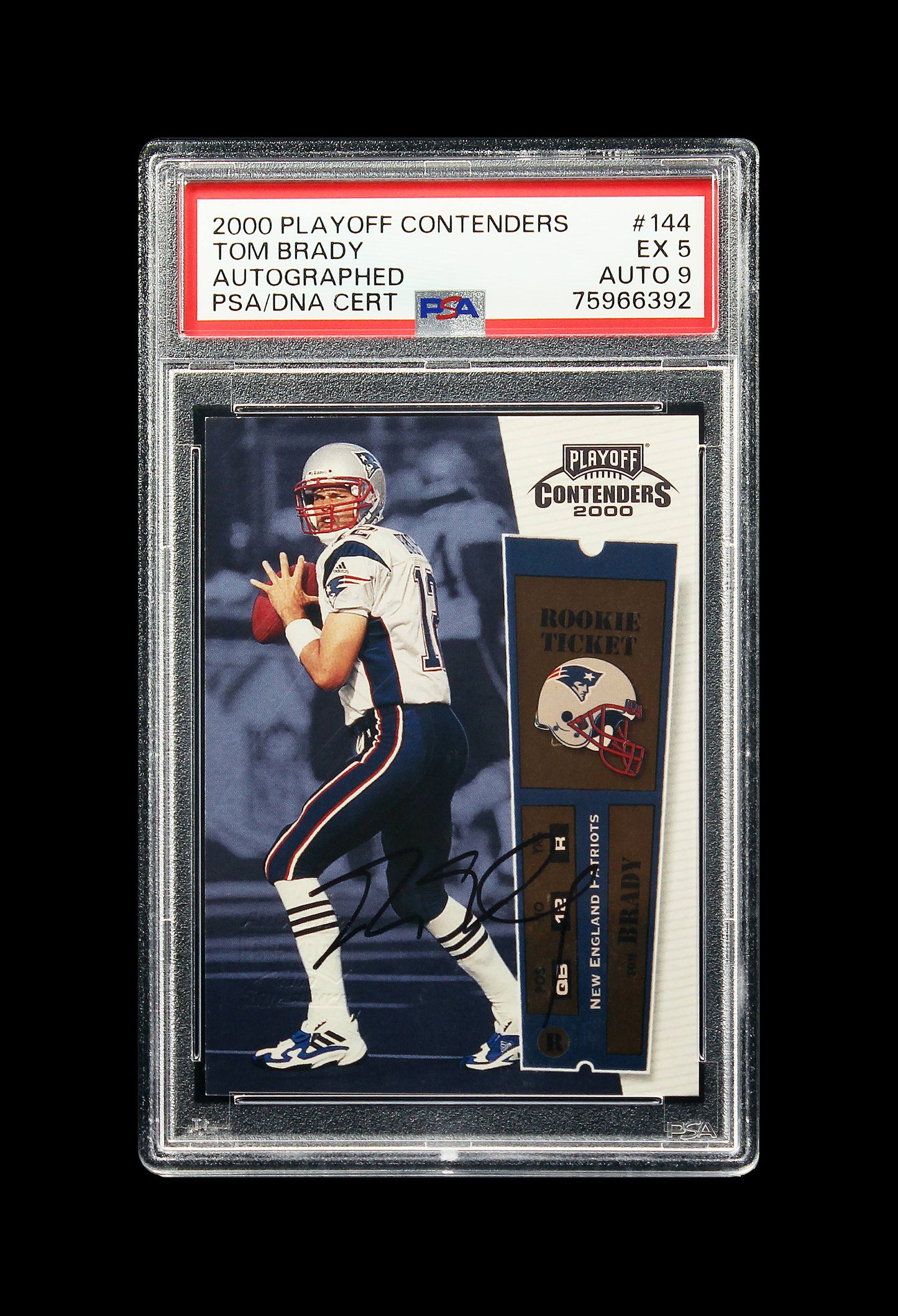 2000 Tom Brady Playoff Contenders RC Rookie Auto #144 PSA 5 with 9 Auto