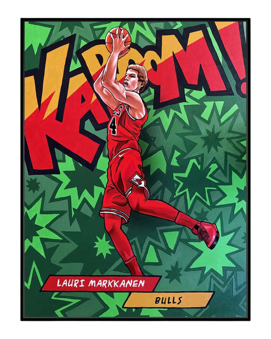 5.  Lauri Green Kaboom, 2025 by Kevin 'Ohnoes' Gold - Acrylic on wood panel in Tasmanian wood frame