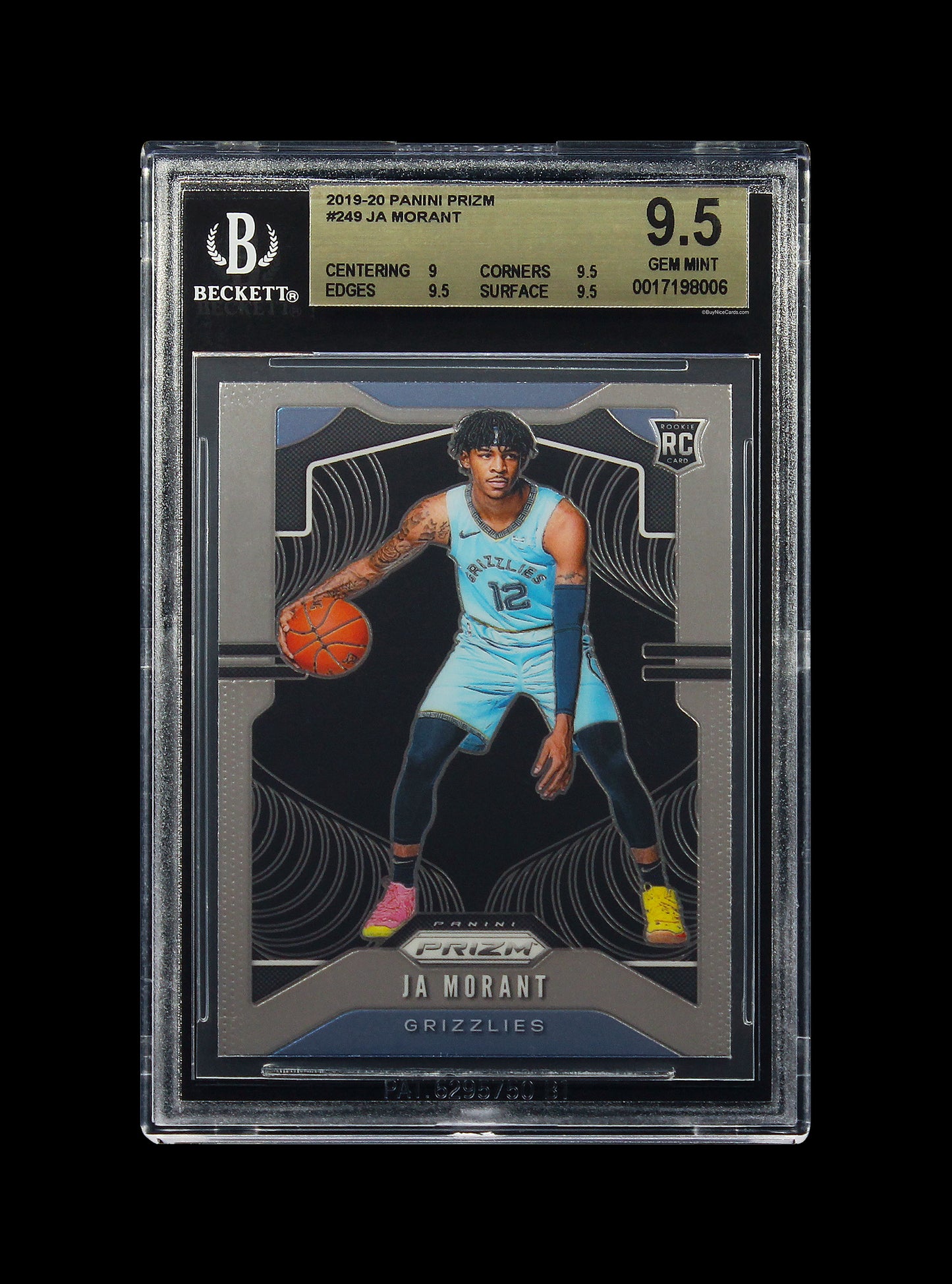 2019 Ja Morant Panini Prizm Base RC Rookie # 249 BGS 9.5 Gem Mint