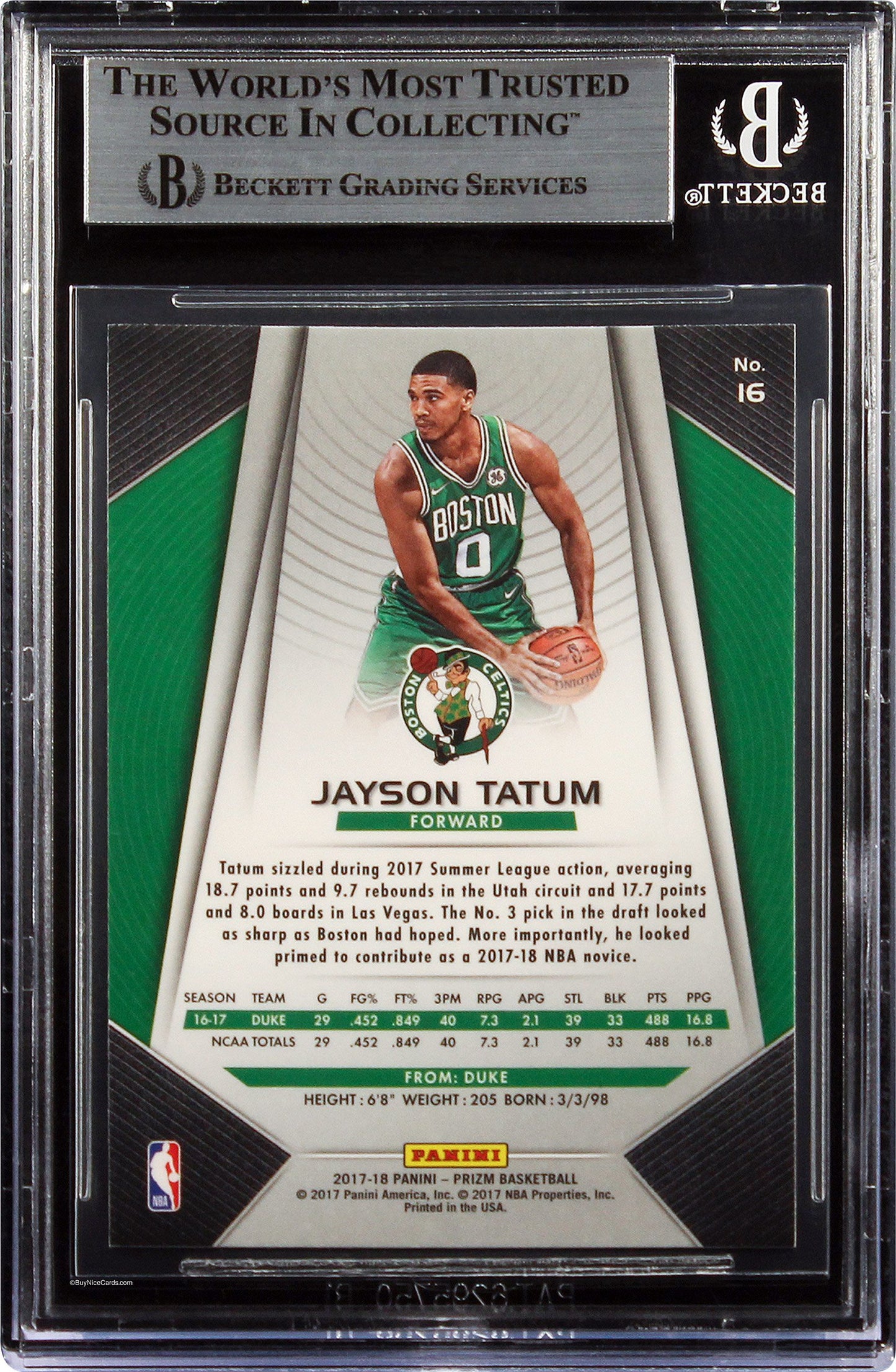2017-18 Jayson Tatum Panini Prizm Base RC Rookie #16 BGS 9 Mint