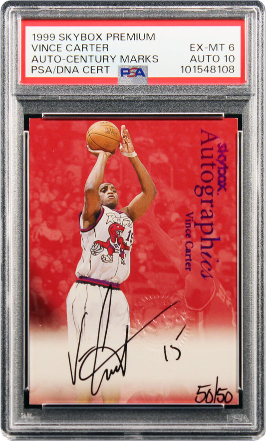 1999 Vince Carter Skybox Premium Autographics Century Marks Auto /50 PSA 6 / 10