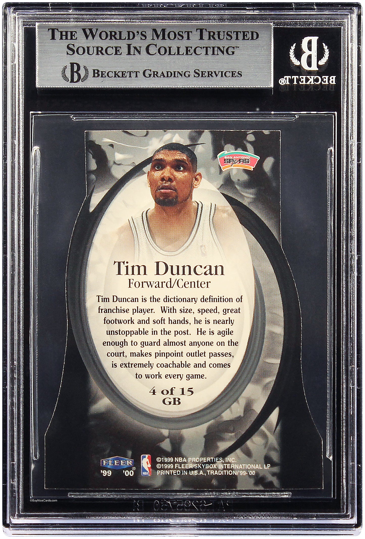 1999 Tim Duncan Fleer Game Breakers SP Die Cut # 4 /100 BGS 8