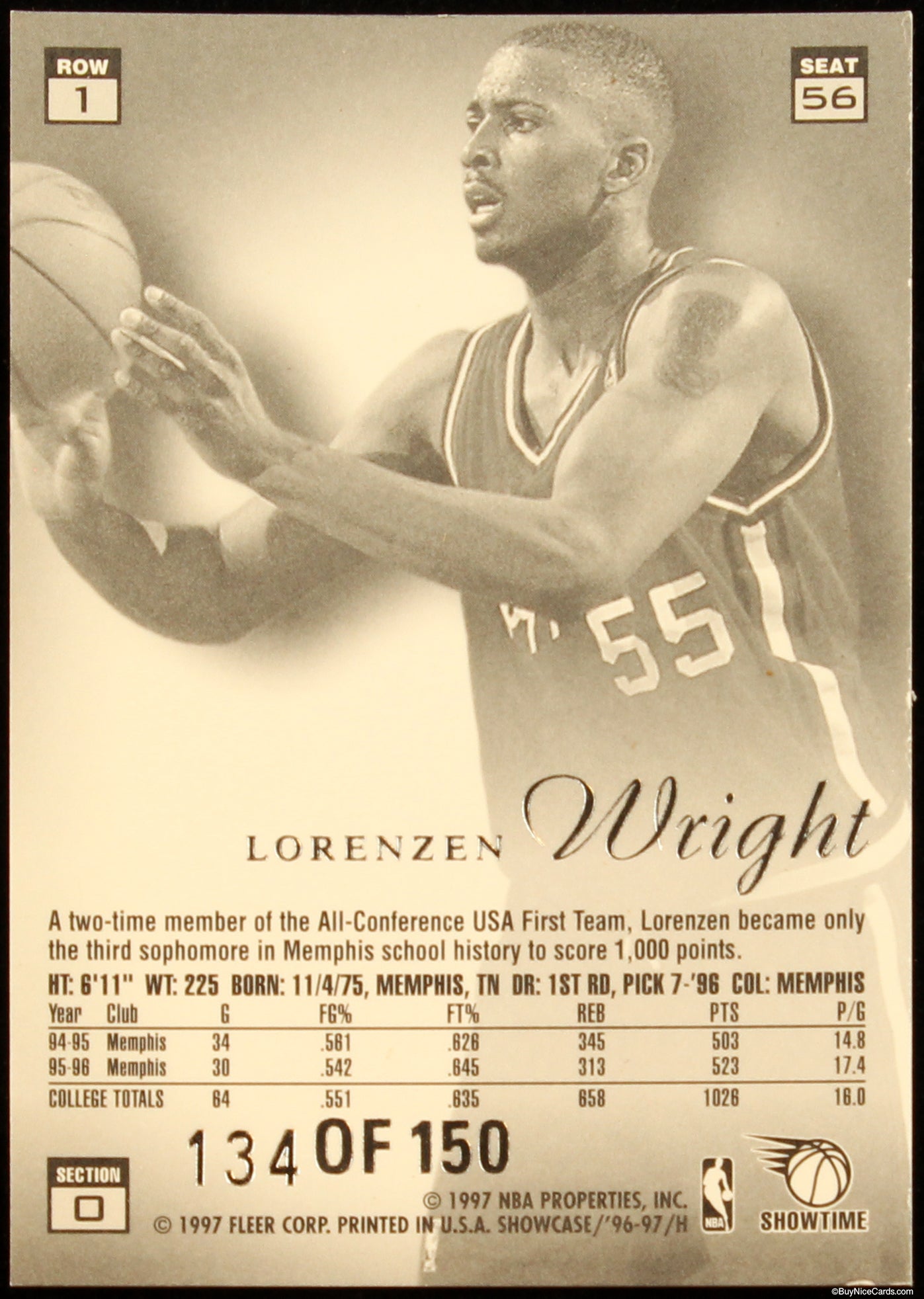 1997 Lorenzen Wright Fleer Flair Showcase Legacy Collection Row 1 /150