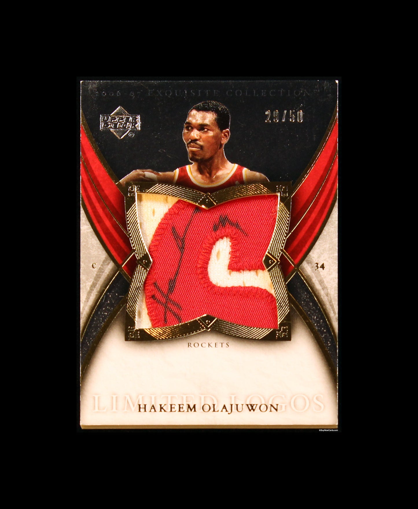 2006 Hakeem Olajuwon Upper Deck Exquisite Limited Logos Patch Auto /50 # LL-HO