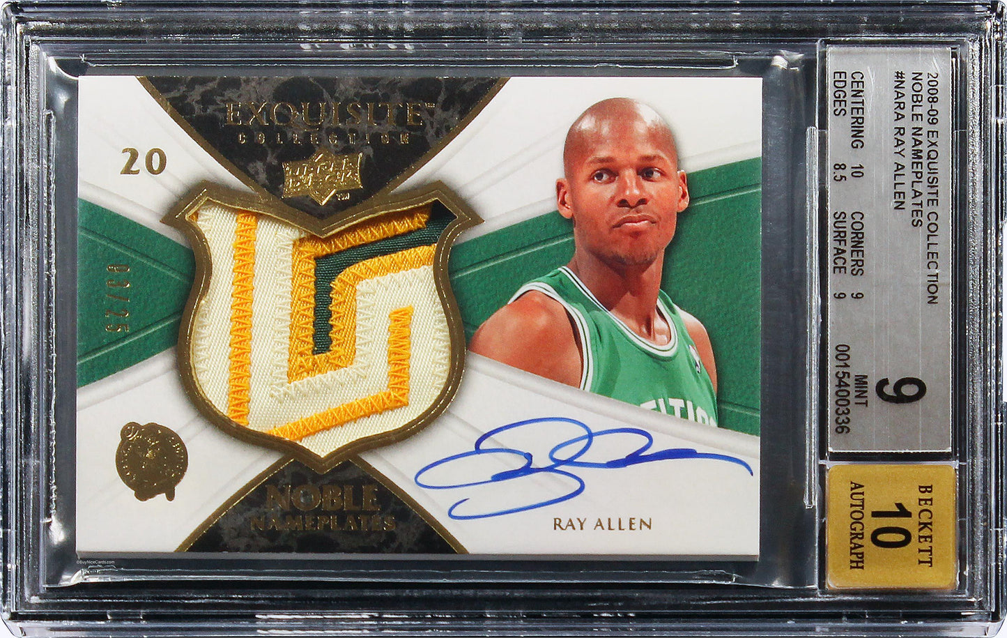 2008-09 Ray Allen Ud Exquisite Noble Nameplates Patch Auto /25 #NARA BGS 9 / 10