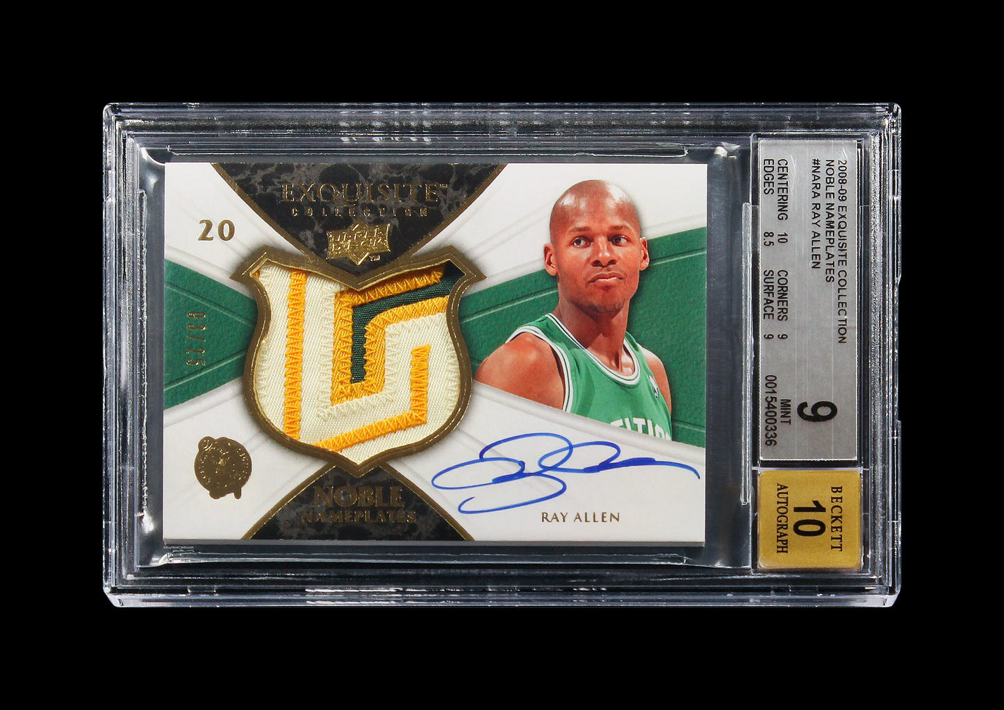 2008-09 Ray Allen Ud Exquisite Noble Nameplates Patch Auto /25 #NARA BGS 9 / 10