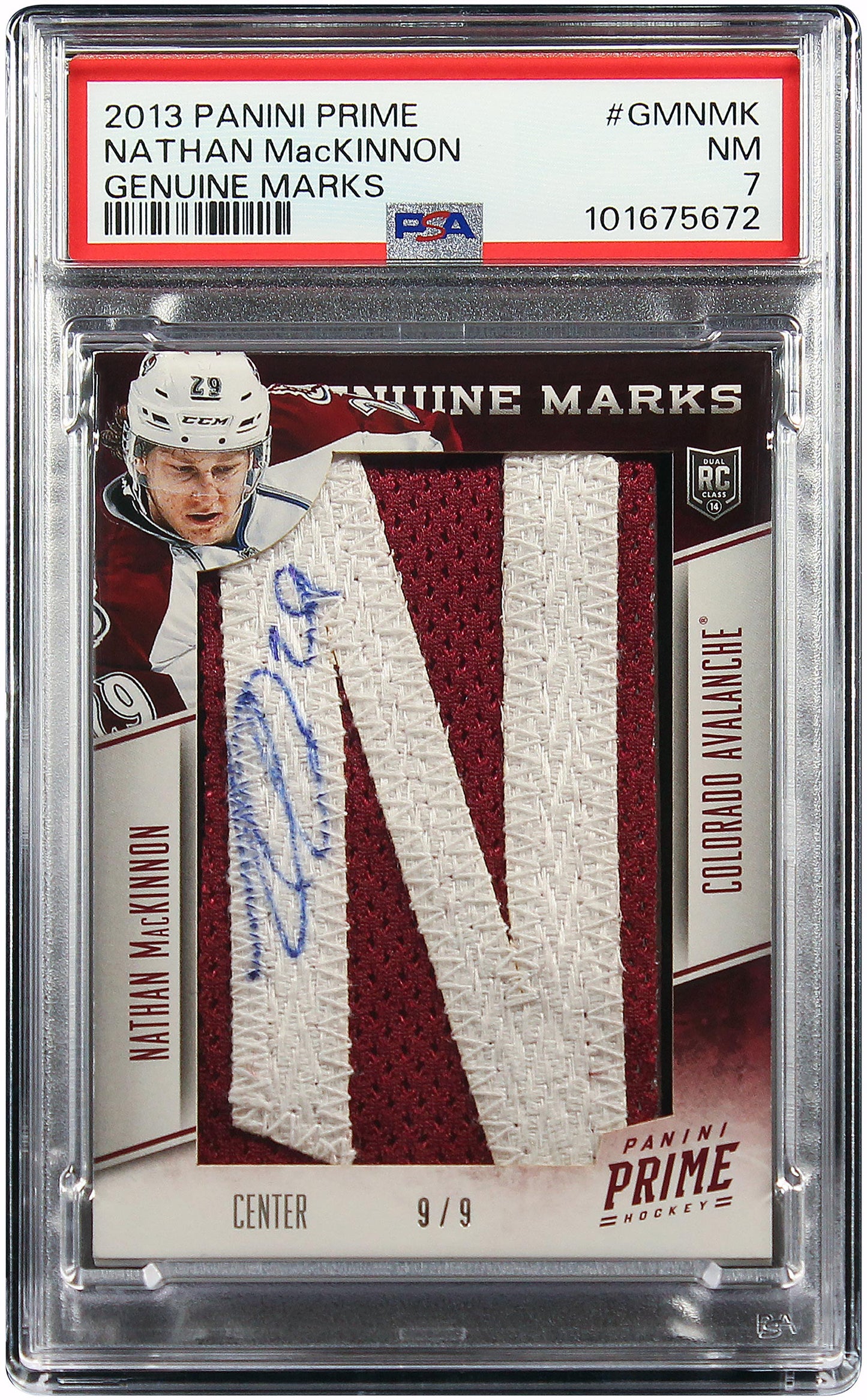 2013 Nathan Mackinnon Panini Prime Genuine Marks RC Rookie 9/9 Auto #GMNMK PSA 7
