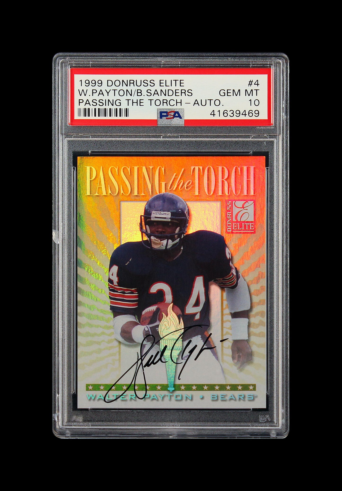 1999 Barry Sanders Walter Payton Donruss Elite Passing the Torch Auto #4 PSA 10