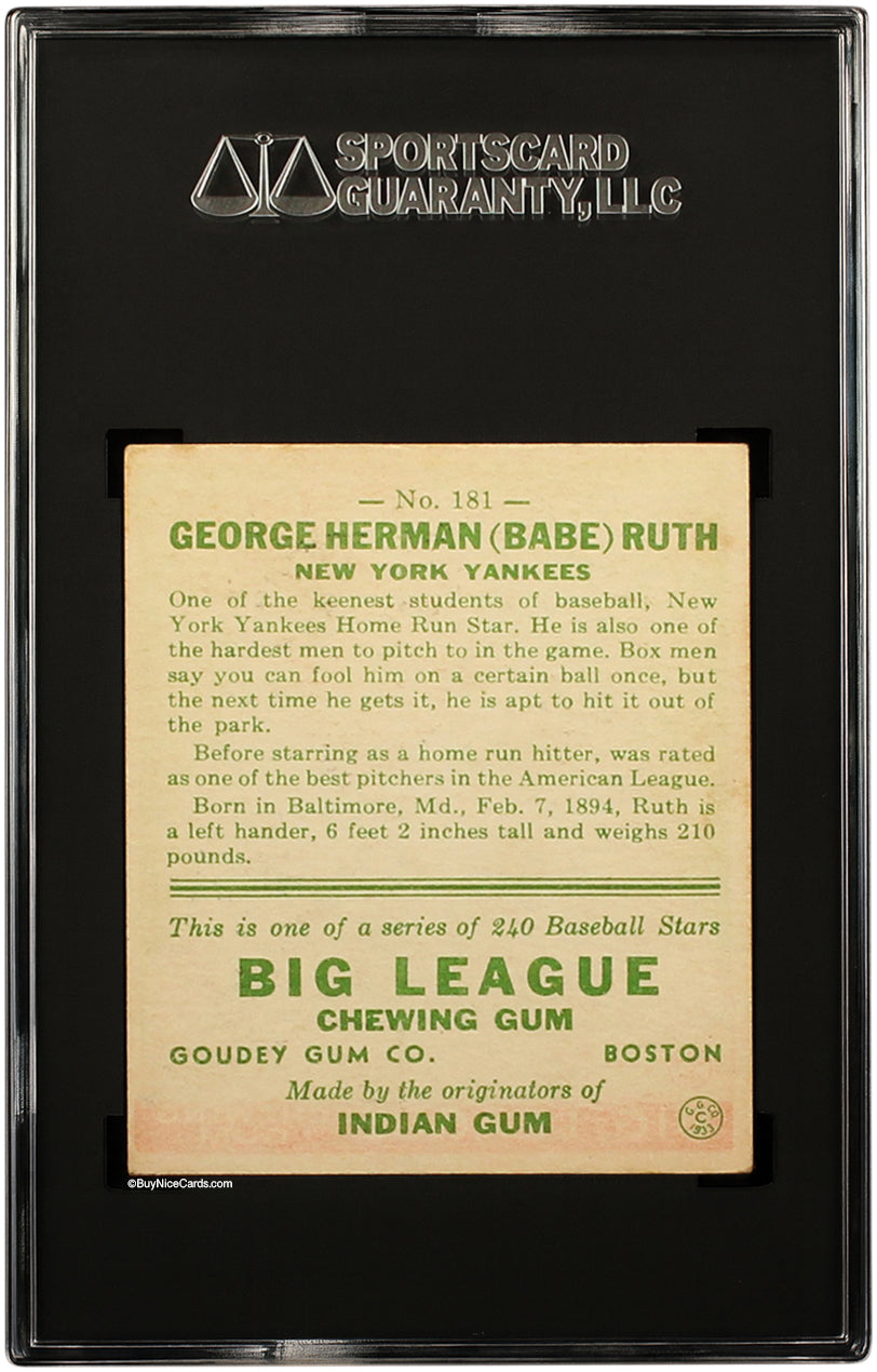 1933 Babe Ruth Goudey #181 SGC 5 MBA Silver Label