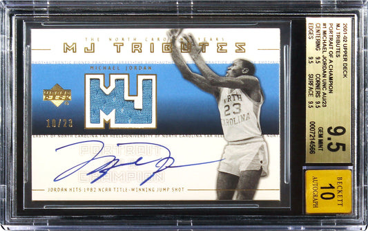 2001-02 Michael Jordan Upper Deck MJ Tributes Portrait of a Champion Patch Auto /23 BGS 9.5 Pop 4