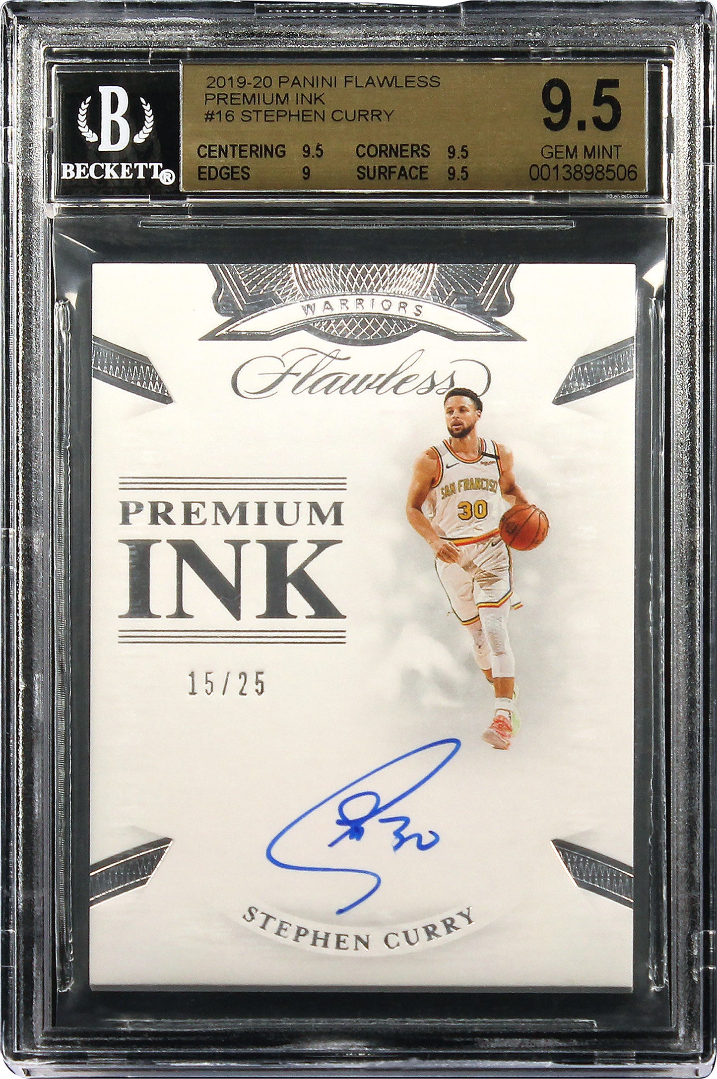 2019-20 Stephen Curry Panini Flawless Premium Ink /25 #16 BGS 9.5 Gem Mint Pop 1