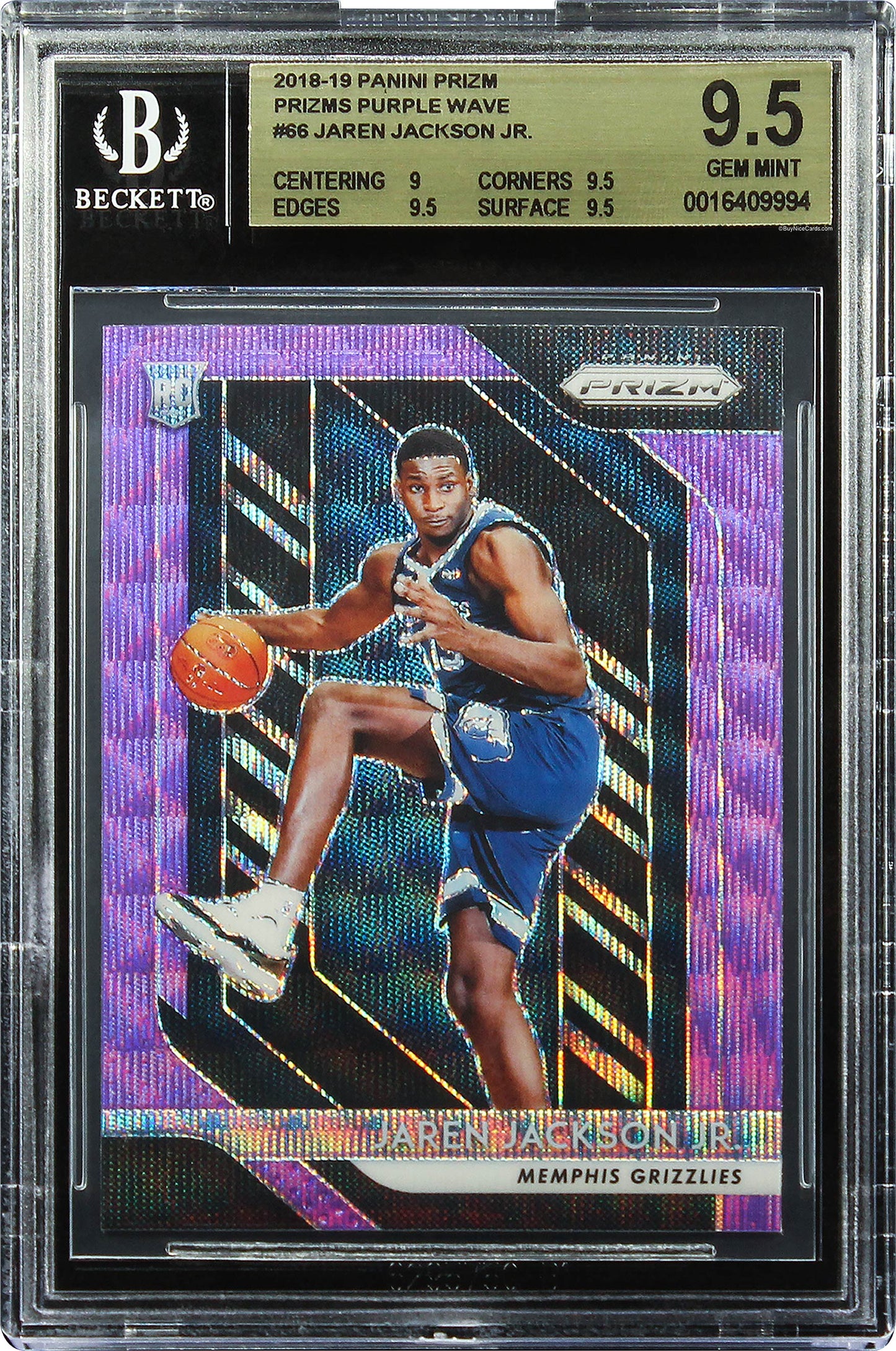 2018-19 Jarren Jackson Panini Prizm Purple Wave Prizms RC Rookie #66 BGS 9.5 Gem Mint