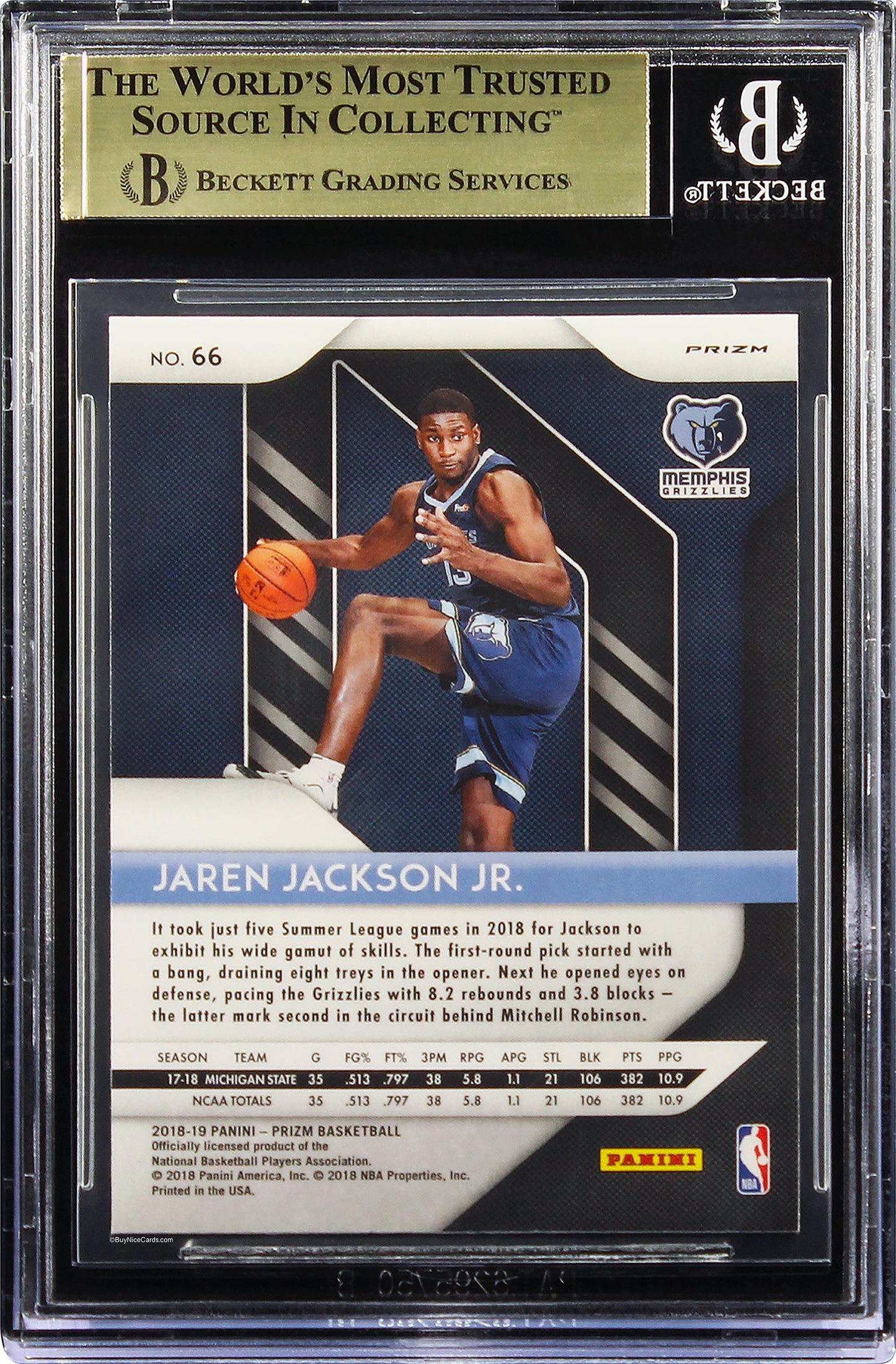 2018-19 Jarren Jackson Panini Prizm Purple Wave Prizms RC Rookie #66 BGS 9.5 Gem Mint