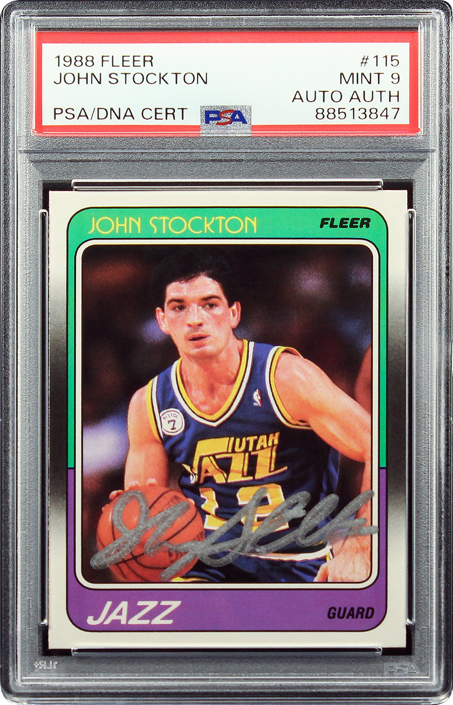 1988 John Stockton Fleer RC Rookie Auto #115 PSA 9