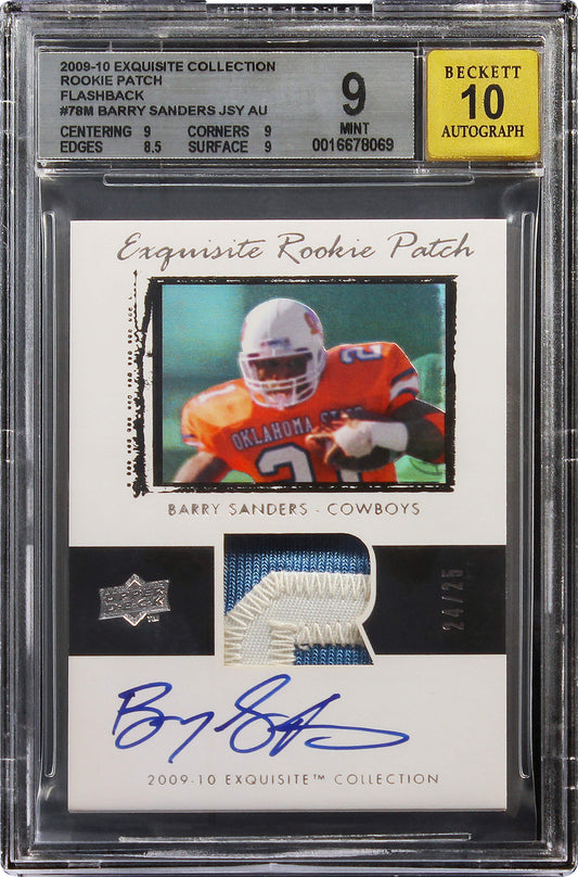 2009-10 Barry Sanders Upper Deck Exquisite Flashback RC Rookie Patch Auto /25 BGS 9