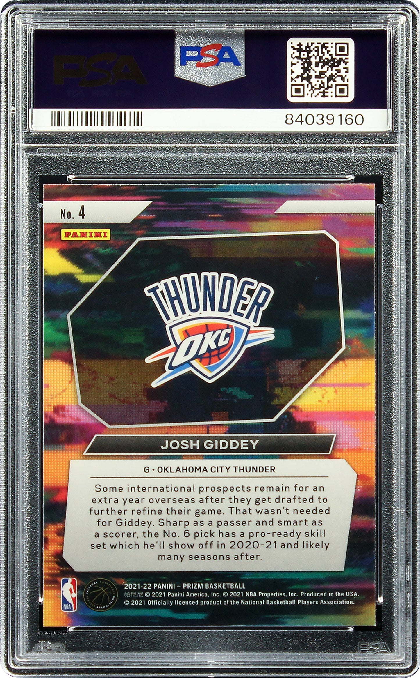 2021 Josh Giddy Panini Prizm Instant Impact RC Rookie #4 PSA 10 Gem Mint