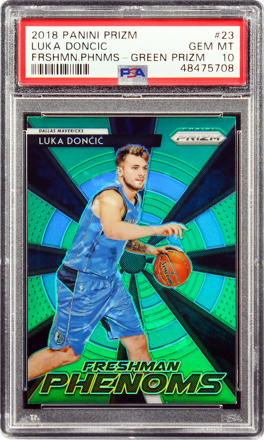 2018 Luka Doncic Panini Prizm Freshman Phenoms Green Prizms RC Rookie #23 PSA 10 Gem Mint