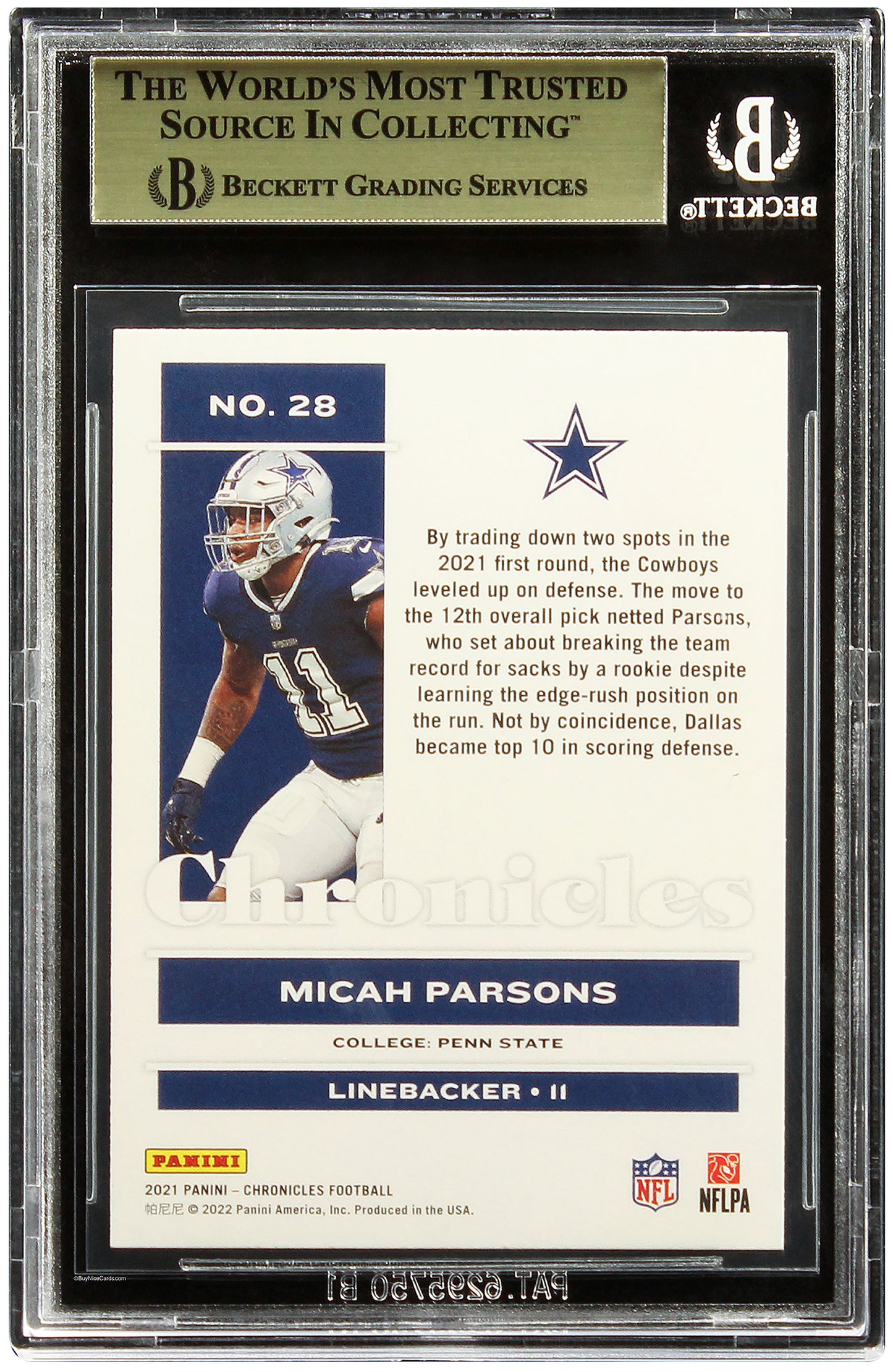 2021 Micah Parsons Panini Chronicles Pink RC Rookie #28 BGS 9.5 Gem Mint
