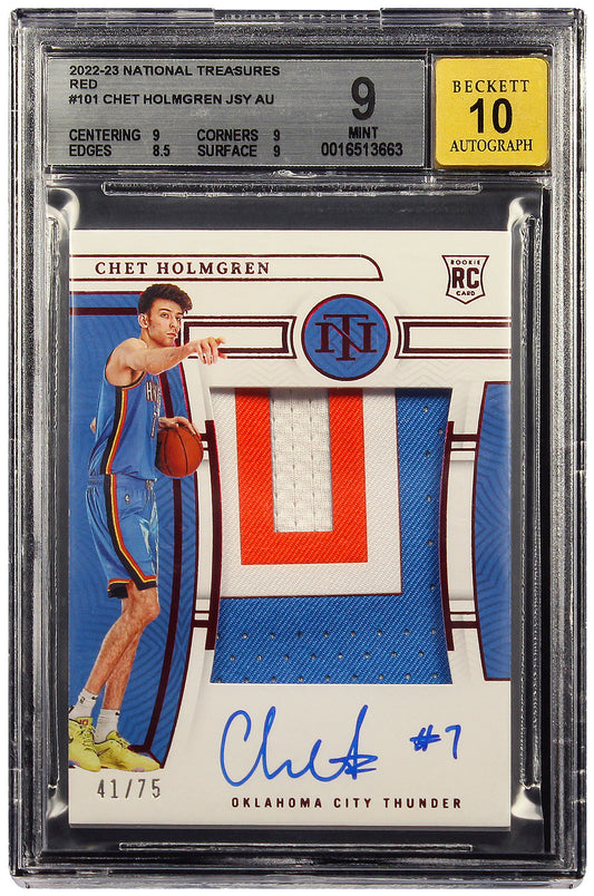 2022-23 Chet Holmgren Panini National Treasures Red RC Rookie Patch Auto /75 BGS 9 / 10