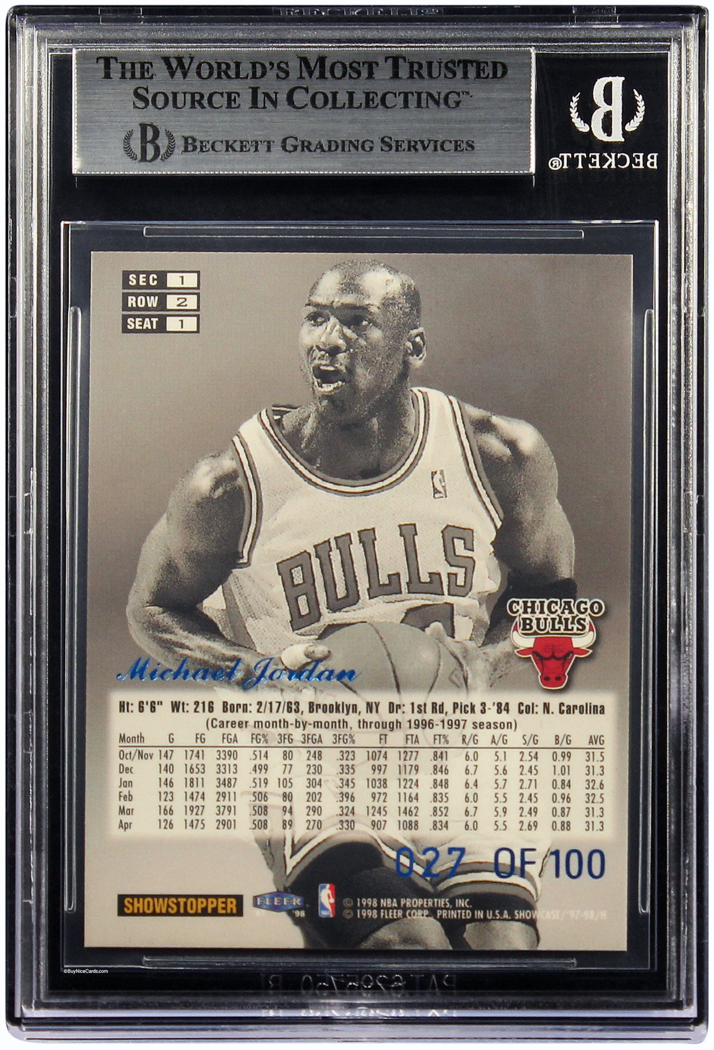 1997-98 Michael Jordan Fleer Flair Showcase Legacy Collection Row 2 /100 BGS 7.5