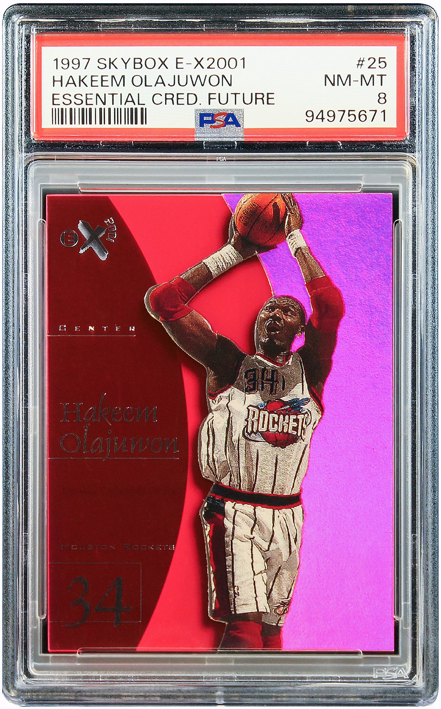 1997 Hakeem Olajuwon Skybox E-X2001 Essential Credentials Future /56 #25 PSA 8 NM-MT