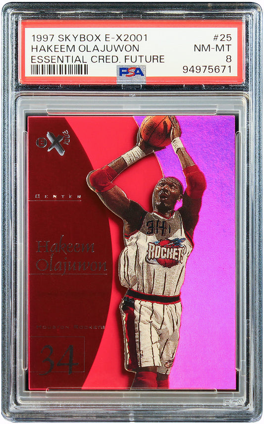 1997 Hakeem Olajuwon Skybox E-X2001 Essential Credentials Future /56 #25 PSA 8 NM-MT