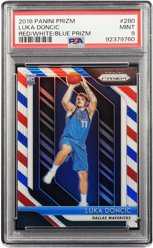 2018 Luka Doncic Panini Prizm Red White Blue Prizms Refractor SP RC Rookie #280 PSA 9 Gem Mint