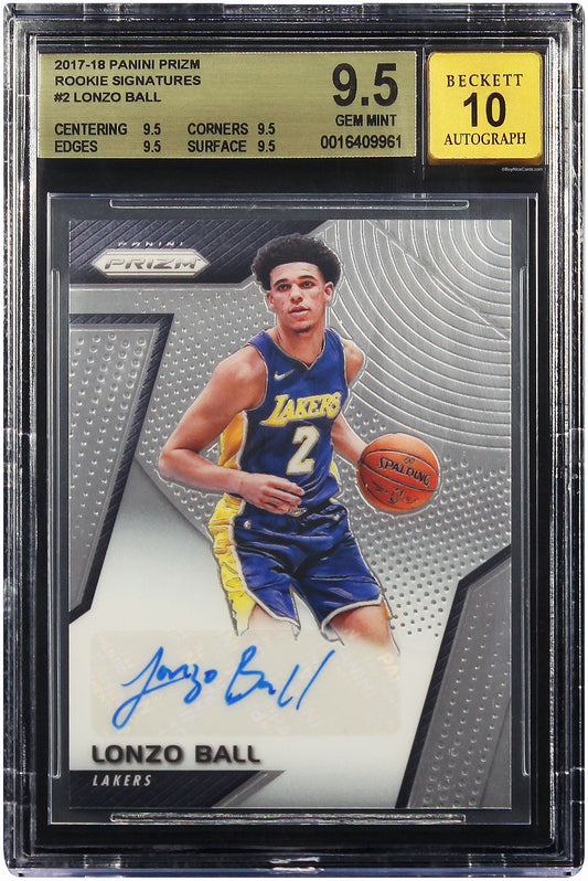 2017 Lonzo Ball Panini Prizm Rookie Signatures RC Auto #2 BGS 9.5 / 10