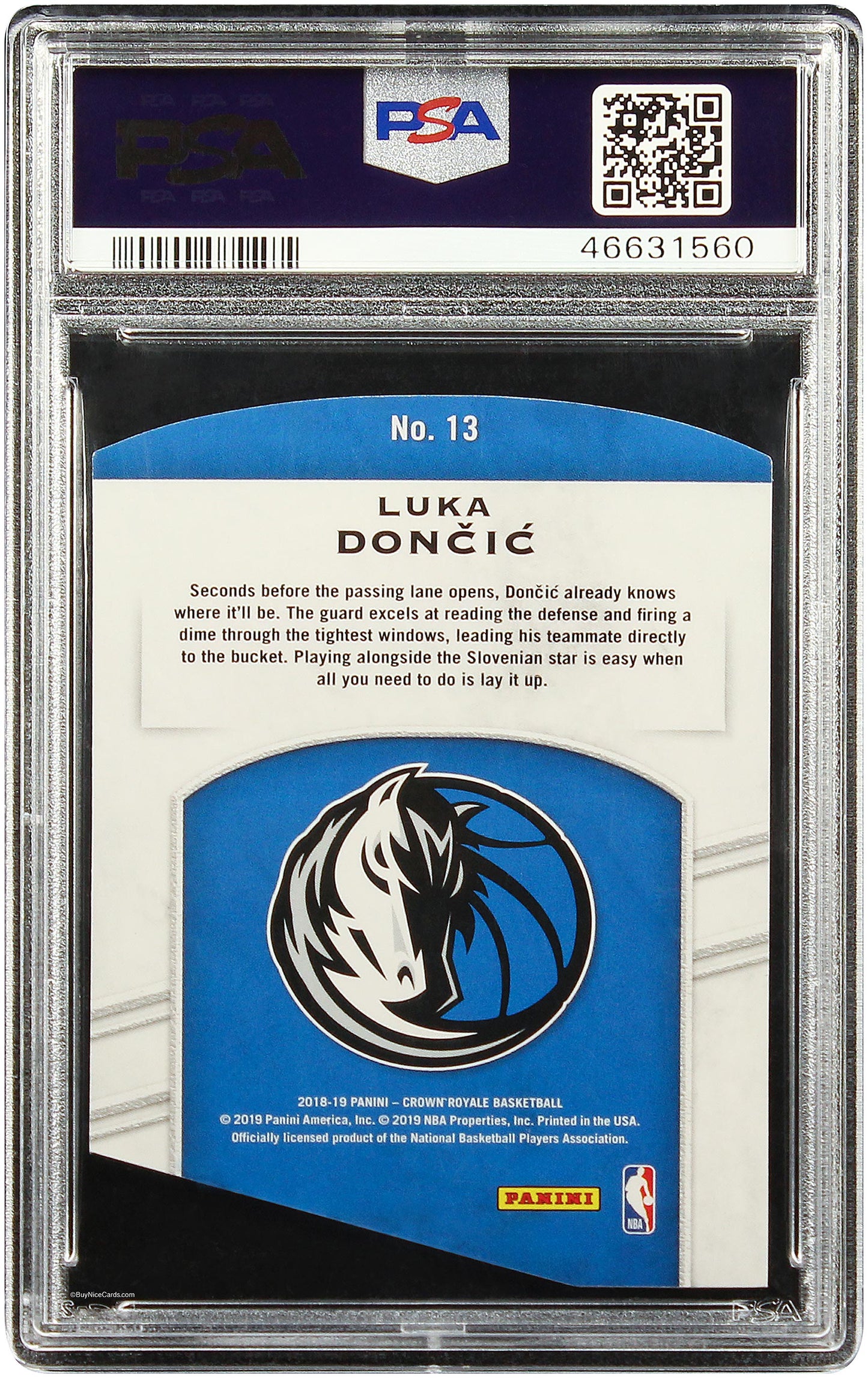 2018 Luka Doncic Panini Crown Royale RC Rookie Royalty #13 PSA 9 Mint