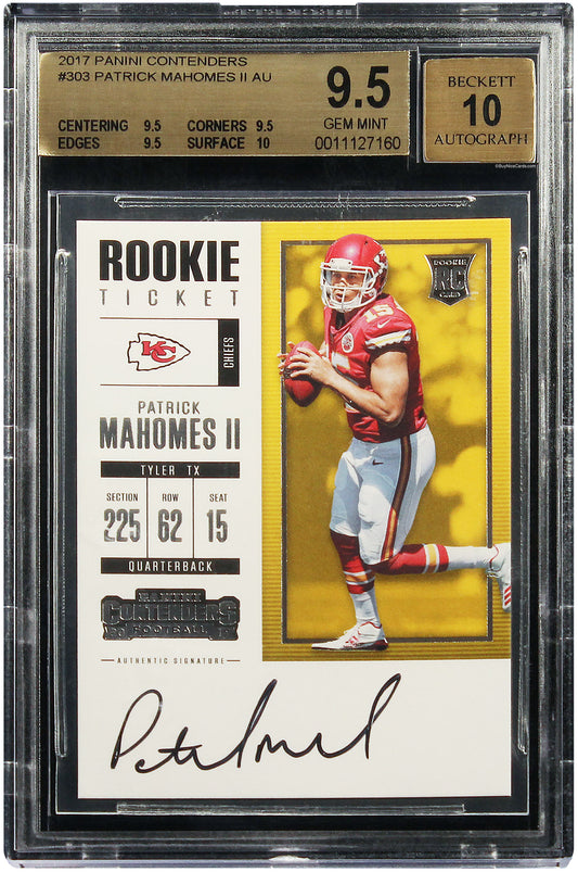 2017 Patrick Mahomes Panini Contenders Rookie Ticket RC Rookie Auto /212 #303 BGS 9.5 Pop 5 True Gem Plus