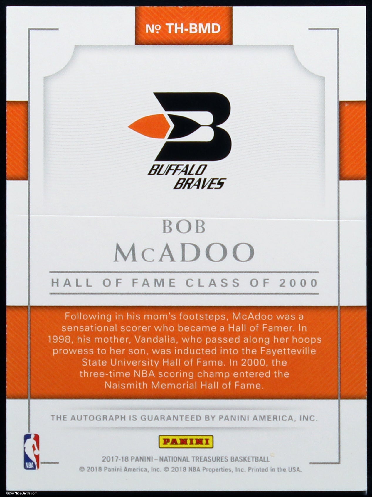 2017-18 Bob McAdoo Panini National Treasures on Card Auto /25 #TH-BMD