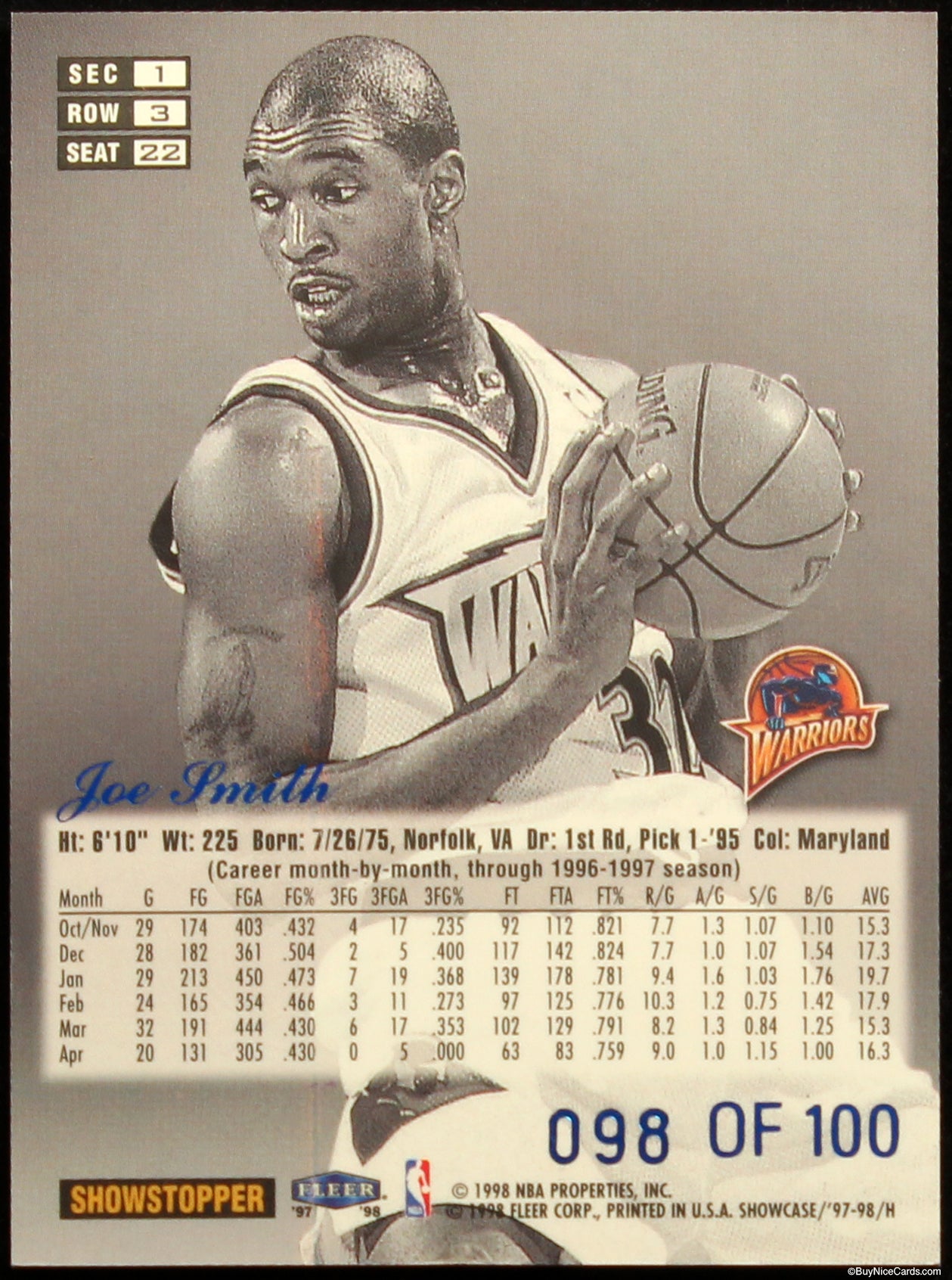1997 Joe Smith Fleer Flair Showcase Legacy Collection Row 3 #22