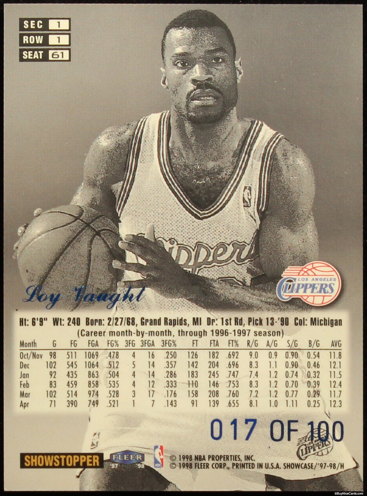 1998 Loy Vaught Fleer Flair Showcase Legacy Collection Row 1 /100 # 61